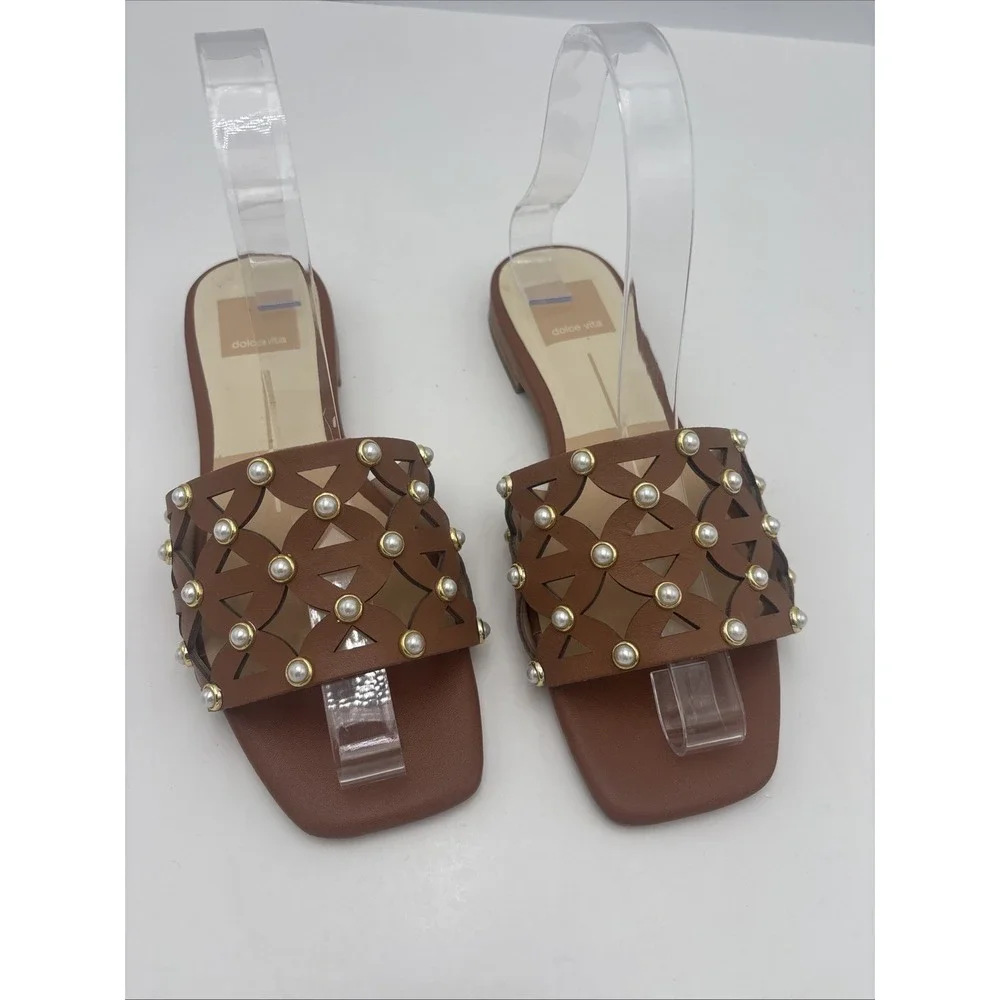 Dolce Vita sandal Studded Slide Sandal Size 5.5 M‎ Saddled Leather, Brown